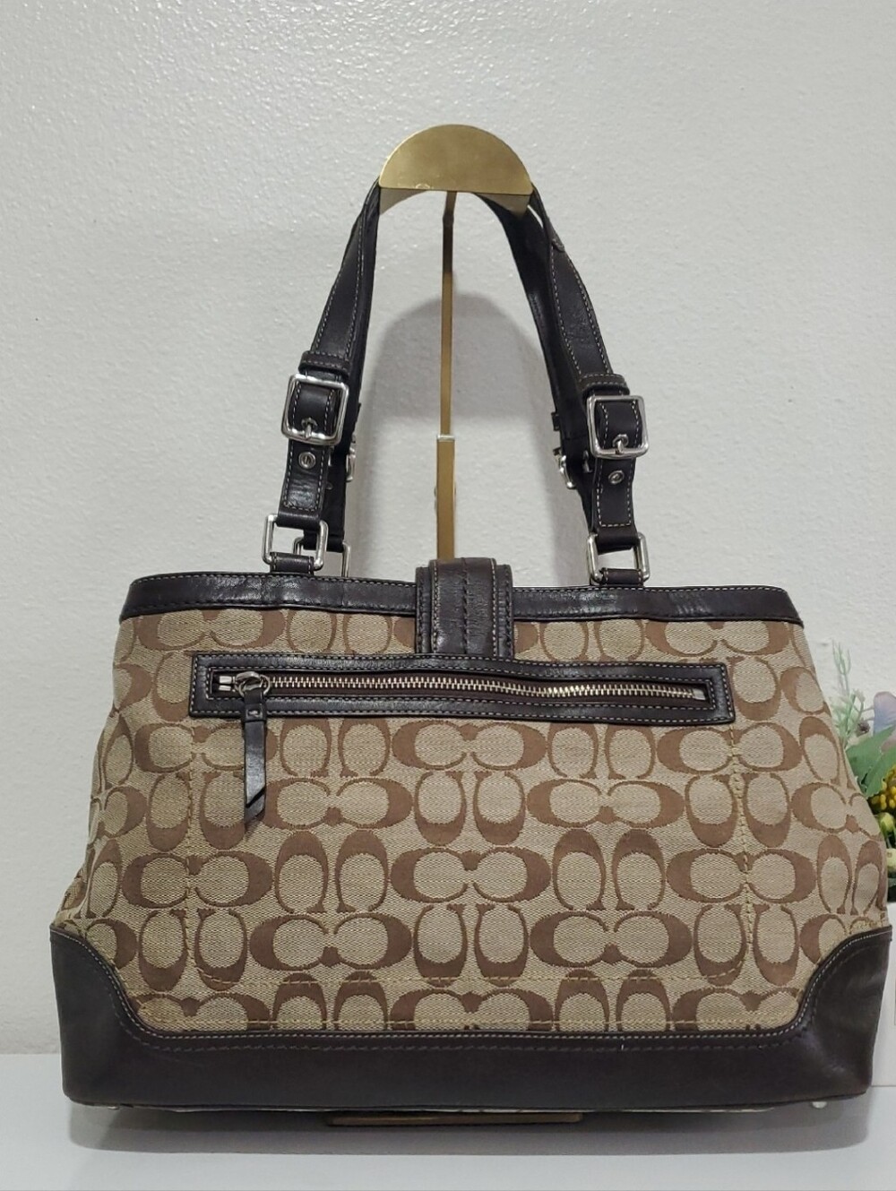 Coach Hampton Signature Canvas/Leather Satchel Carryall Bag - Picture 5 of 16